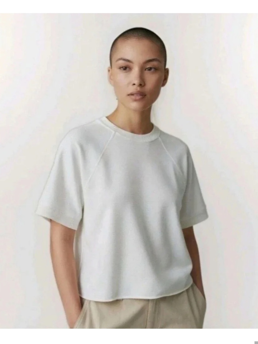 AG Adriano Goldschmied White Short Sleeve Sweatshirt Cropped Size S Oversized